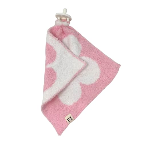 Image of L+L USA Retro Flower Baby Lovey Pacifier /Teether Holder 10 inchx10 inch - DreamSoft Plush Fluffy Cuddly Soothie Reversible Mini Comfort Blanket - Cute Newborn Gift Essential Babies Boys Girls (Pink /White)