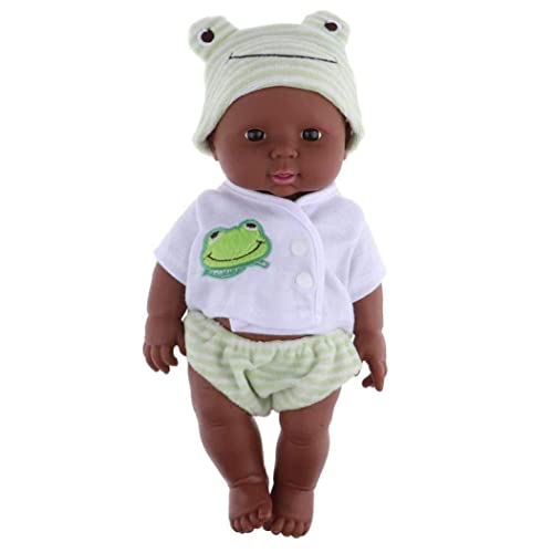 Ameble Poupée Africaine en Vinyle réaliste avec Tenue de Grenouille, Jouet Doux pour Nouveau-né pour Enfants, Anniversaire de Noël pour Les Tout-Petits,...