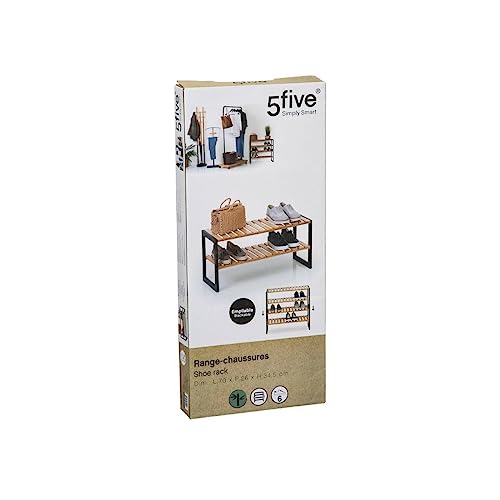 5 five simply smart 5five - Étagère à Chaussures Empilable 6 Paires - Bambou, 2 Niveaux, 70 cm - pour Entrée, Placard, Dressing – Image 4