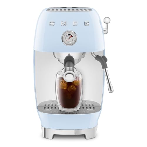 Image of Smeg Cold Brew Coffee Machine, Original Italian Brand, Patented Smeg Pastel Blue Color, Live the Barista Exeprience, Professional Steam Wand for Creamy Milk Drink, Pressure Monitor, ECF03PBEU