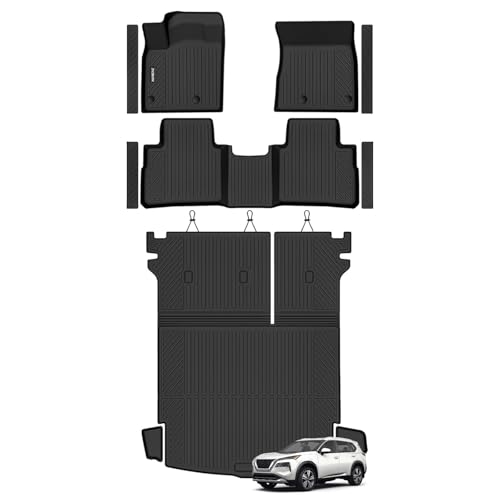 Naibeve Floor Mats for Nissan Rogue 2021-2026 2026.5- All Weather Custom Fit for Nissan Rogue Floor Mats Cargo Mat with Backrest Mats Door Sill Guards Accessories(Not for Rogue Select or Sport Models)