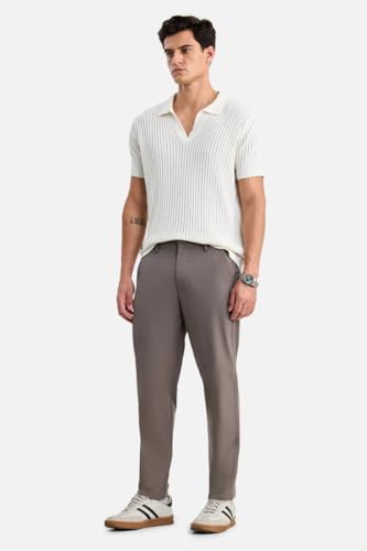 Image of SNITCH Men Trousers Casual Wear | Regular Fit Mid Rise Straight Leg Solid Pattern | Durable Polyester & Plain Weave Fabric for Daily Use & Office Outings