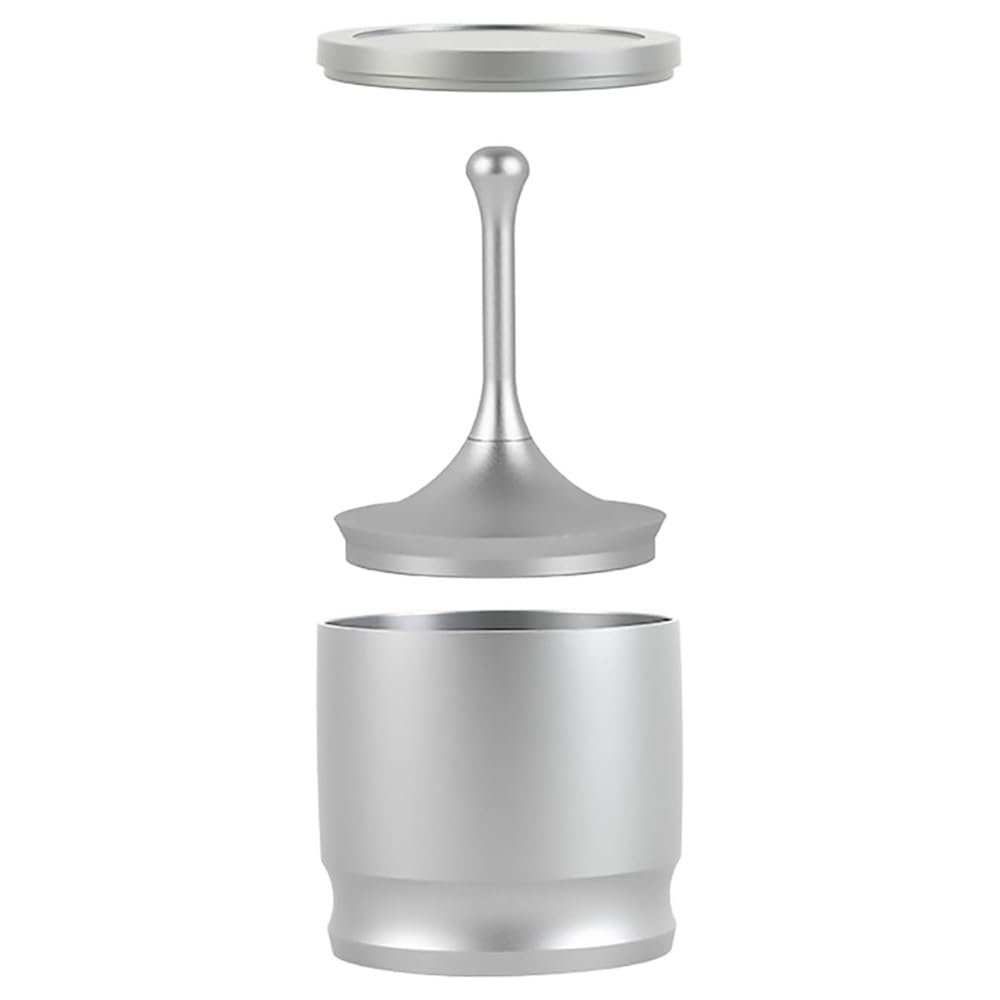 Aundhegrtt Silver Anti-Dust Coffee Dosing Ring, 58mm Aluminum Alloy Espresso Powder Receiver Container, Silver, Anti-Dust Press Cup