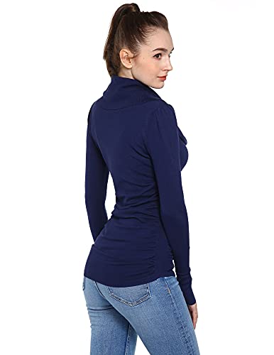 AmélieBoutik Women Casual Slim Fit Cowl Neck Long Sleeve Ruched Sides Pullover Tunic Sweater4