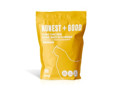 Honest + Good Pure Chicken Bone Broth Powder - 300 g | 1 Month Supply | 9.6g Protein & 30,000 mg Type II Collagen Promote Hair Skin Nail & Gut Health | UK Made Gold Award Winner | Free Range Chicken