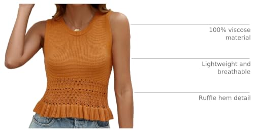 Image of VIMPUNEC Womens Crochet Crop Tank Tops Sleeveless Knit Sweater Vest Ruffle Hem Summer Top
