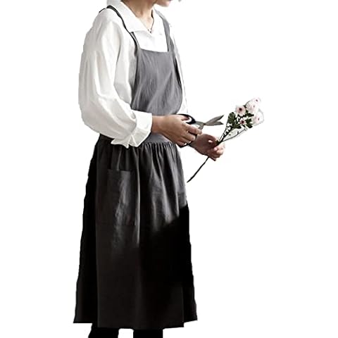 AOBBYBBS Cotton Pinafore Apron Halter Cross Tie Bandage Solid Color Korea Style Simple Aprons (Grey,Double Pockets) Cover