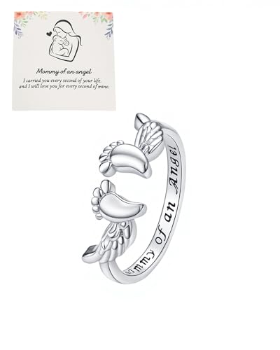 MIFYNN Miscarriage Gifts for Mothers Pregnancy Loss Son or Daughter Ring Mommy of an Angel Wing Ring Silver Mom Feather Rings Mother's Day Gifts