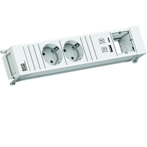 BACHMANN Power Frame 2xCEE7/3 bloc multiprise encastrable compact avec chargeur USB A C blanc