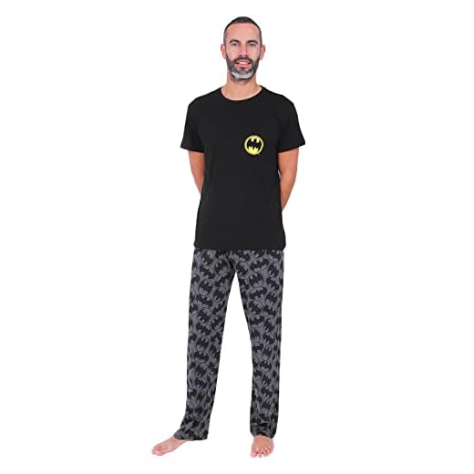BATMAN Pijama de algodón largo oficial para hombre, tallas S a 2XL, Negro, M