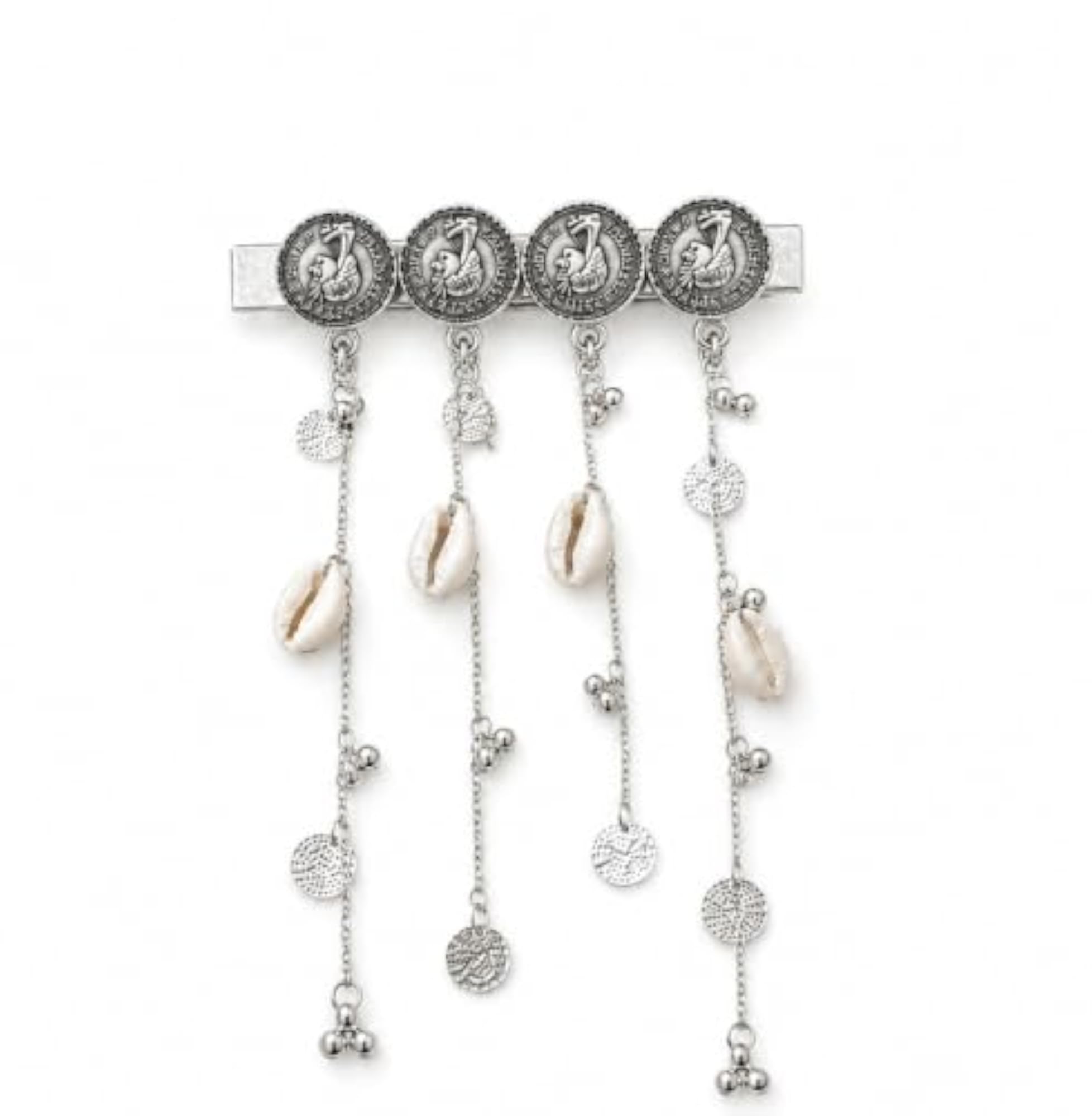 Boho Hair Clip with Cowrie Shell and Coin Chain Tassels