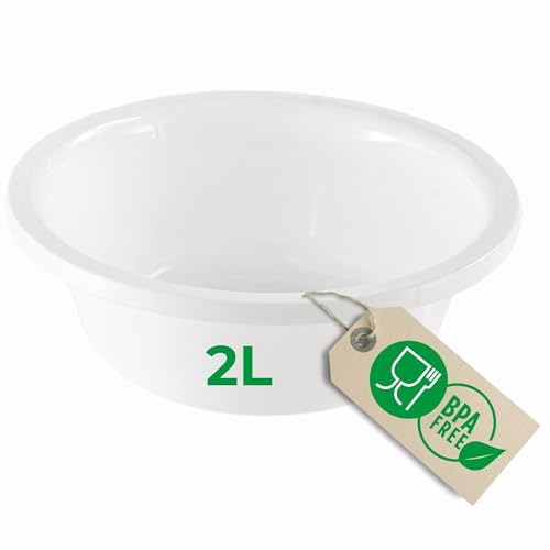 Novaliv Spülschüssel Rund 2L, D24 cm, Weiß, BPA-frei Spülmaschinenfest Ideal für Küche und Camping, kleine Rundschüssel, Plastikschüssel klein, Waschschüssel klein, Plastic bowl