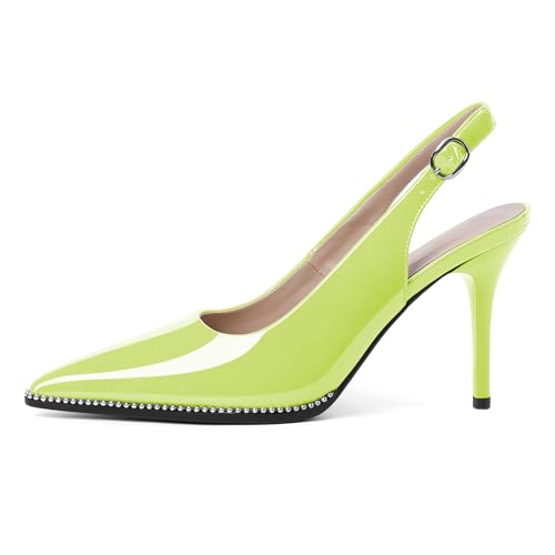 Image of SAMMITOP Women Slingback Heels Stilettos Closed Pointed Toe High Heel Silver Beaded Pumps Comfortable 3.5 Inch High Heels for Women Dressy Shoes