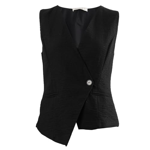 Chaleco de mezcla de lino Amazhiyu con botones, diseño asimétrico transpirable para mujer 5