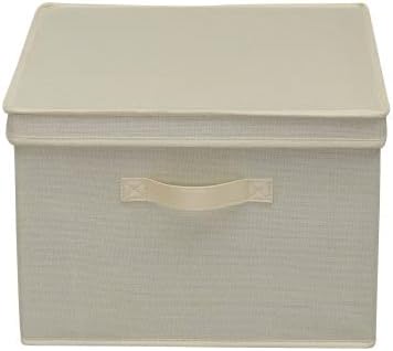 Miniatura 2 de Household Essentials Caja de almacenamiento cuadrada KD con tapa, lino crema