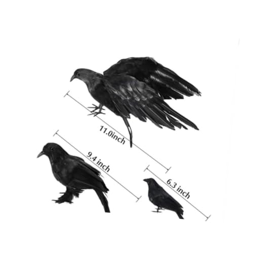 3 Cuervos Negros de Halloween con Plumas para Decoración de Casa 3