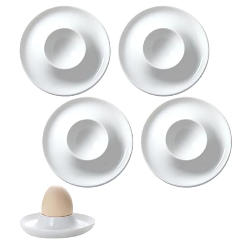 Coquetier blanc – Coquetier en plastique – Coquetier – Support pour œufs à la coque – Empilable – Céramique – Rond – Adapté au camping et à la maison – Lot de 4 pièces