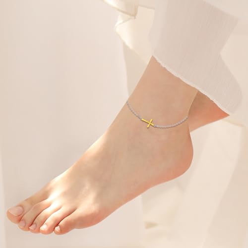 Image of 925 Sterling Silver Anklet Foot Bracelet with Crystal from Austria, Anklet Jewelry Gifts for Women 11 Inch Adjustable