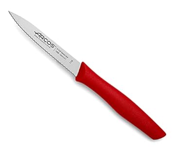 Arcos Serie Nova, Spelucchino Coltello per sbucciare Serrato, Lama Acciaio Inossidabile NITRUM 100 mm, Manico Polipropilene, Colore Rosso