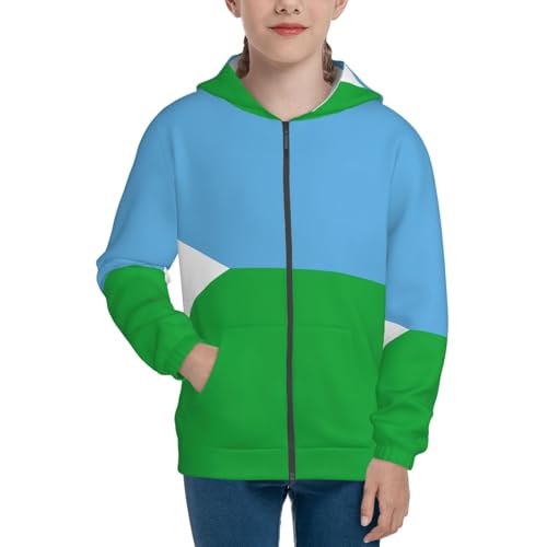 Flag of Djibouti Print Girls Athletic Zip Up Hoodies,Sweatshirts with Pockets Long Sleeve Hooded Jackets, for 7-18 Y2