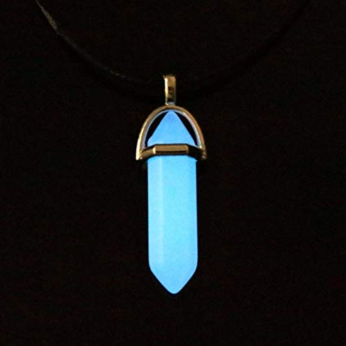 BoKa-Store - Dark Luminous Stone Fluorescent Hexagonal Column Necklace Natural Crystal Glowing in Dark Bullet Stone Pendant Necklace - Blue Light