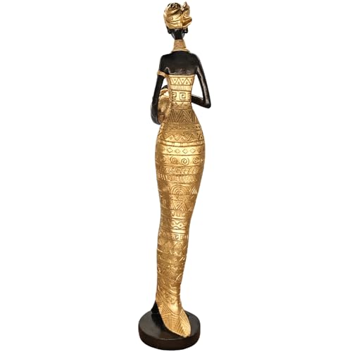 Estatua Africana Decorativa Mujer 16.4" Resina Dorada miniatura 4