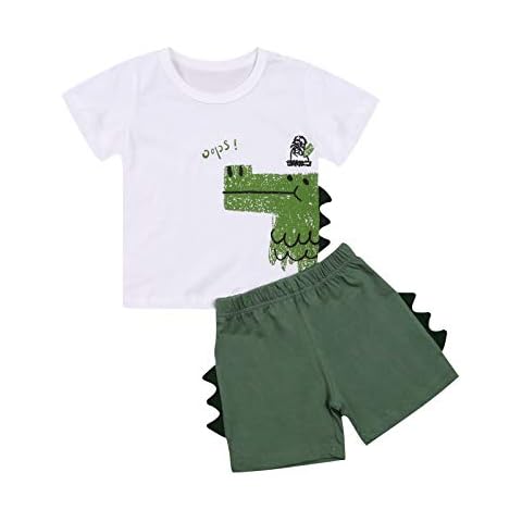 KnniMorning TEES Toddler Boy's Cute Outfits Clothes 3D Dinosaur Summer Suit 2-Piece Kids Casual Set (Alligator,3-4 Years) Cover