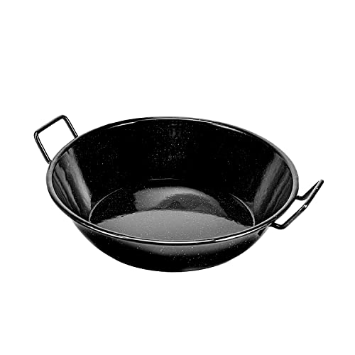Royalford Enamel Wok Pan – Induction Safe Paella Pan Kadhai with Raised Handles - Kadai Cooking Pan for Shallow & Deep Frying – Extra Flat Base for Even Heat Distribution (22cm)