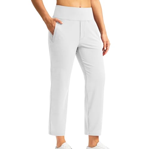 Pantalones capri para mujer, elásticos, cómodos, de cintura alta, 3/4, pantalones de entrenamiento, pantalones de entrenamiento, pierna recta, pantalones de tela de secado rápido, pantalones de verano
