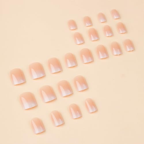 24Pcs Square Short Press on Nails French Fake Nails Pink White Gradient False Nails Full Cover Glossy Glue on Nails Reusable Artificial Stick on Nails Acrylic Nails for Women Manicure Decorations