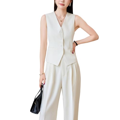 YUNCLOS Womens 2 Piece Outfits Sleeveless Suit Vest and Wide Leg Pants Business Casual Blazer Sets2