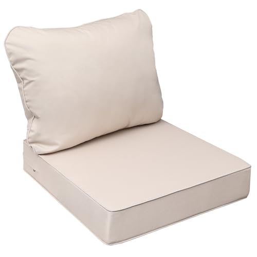 Image of AAAAAcessories Outdoor Seat Cushions for Chairs, Fade-Resistant, Waterproof Patio Furniture Replacement Cushions, 23.5 inch x 25.5 inch x 5 inch + 23.5 inch x 19 inch, Sandstone Beige