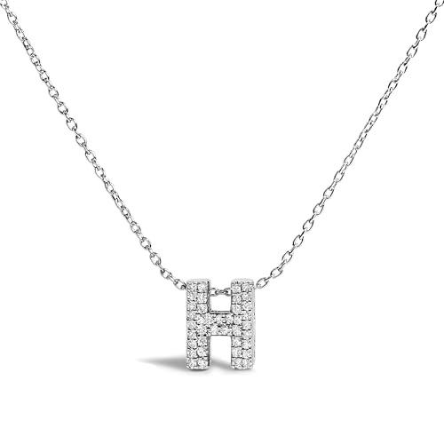 10K White Gold Diamond Accent "H" Initial Bubble Pendant Necklace