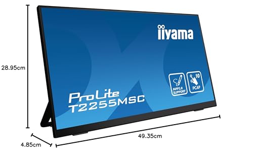 iiyama Ecran 21.5 Noir avec Verre Bord à Bord Tactile PCAP 10 Points FHD IPS 1920x1080 5ms 360cd/m² HDMI Displayport USB HUB HPs 2x3W / T2255MSC-B1
