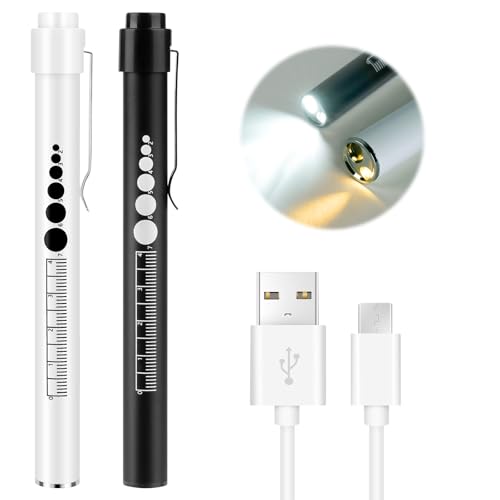 flintronic 2PC Pupillenleuchte Medizin, Diagnostikleuchte Krankenschwester Rettungsdienst Zubehör mit Pupillenmessgerät & Lineal, Aufladbar USB LED Stiftlampe für Krankenschwester Studentische Ärzte