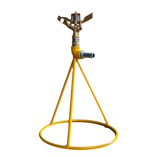 Image of YUVCON Sprinkler with Stand, 360 Degree Rotating Brass Sprinkler with 3 /4 inch Nipple for Pipe Attachment, Iron Metal Circular Base Stand, High Impact Water Sprinkler for Gardening & Agriculture