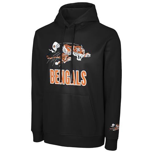 FOCO NFL Mens Official Sideline Throwback Retro Primary Logo Wordmark Performance Pullover Hoodie Sweatshirt (US Alpha Medium Regular Regular Cincinnati Bengals - Black)