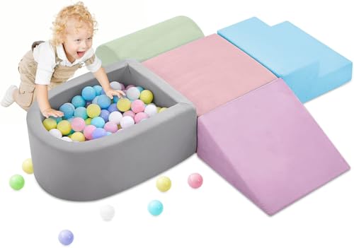 Image of KIZLAND Climbing Toys for Toddlers, Foam Climbing Blocks and Ball Pit for Baby, 5-Piece Soft Toddlers Climbing Toys,Climbing Crawling Toy Soft Foam Blocks Activity Play Set(Balls not Included)