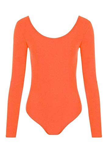 Islander Fashions Kinder M�dchen Gymnastik Tanz Trikot Top Kinder Langarm Rundhals Body Neonorange 11-12 Jahre Cover