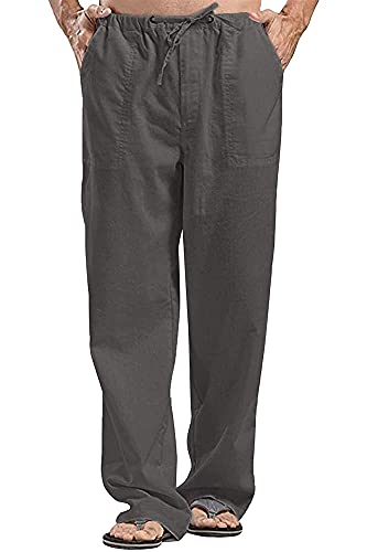 Pantalon en lin de qualité supérieure coupe droite décontractée gris