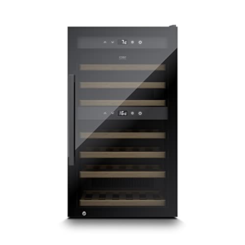 CASO WineExclusive 66 Smart - Cave à vin design, jusqu'à 66 bouteilles - Deux zones de température séparées réglables de 5 à 20 °C - Éclairage LED - Avec module Wi-Fi et application