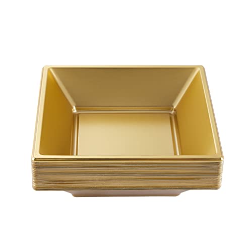 N9R 50 Count Gold Square Plastic Serving Bowls 12 Oz Disposable Square Bowls for Candy Snake Salad Bowl Perfect for Party Wedding Birthday