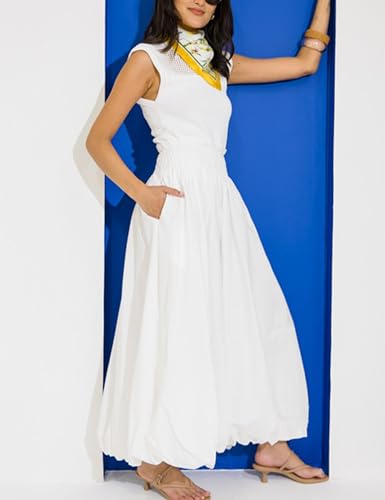 Huaqiao Womens Bubble Maxi Skirts Puffy Hem Elastic Waist Flowy A Line Y2K Casual Long Skirts with Pockets3