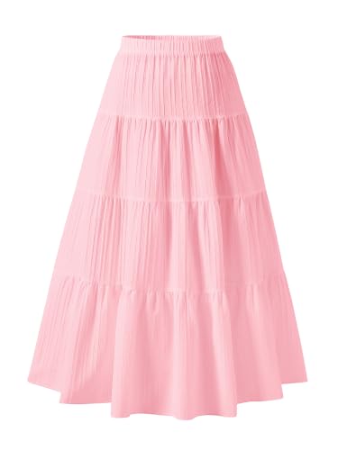 Image of Girls Tiered Maxi Skirt Boho Flowy Peasant Long Skirt for Kid 7-14