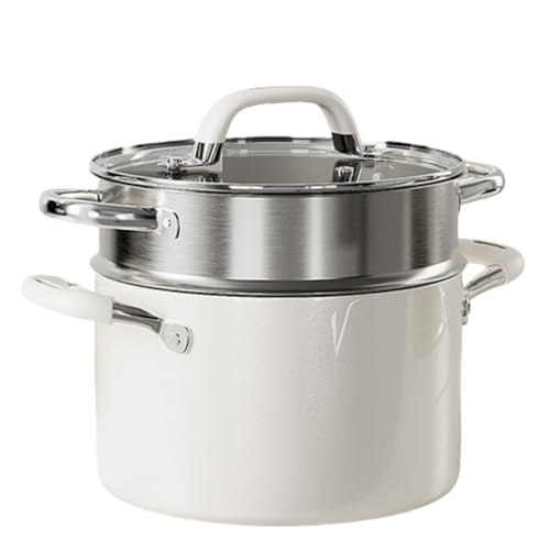 リン和膳居です蒸し器 蒸し鍋 スチーマー 単層/二層/三層 304 ステンレス鋼の厚みのあるスチーマー スチーマー 大容量 鍋蓋付 複数の熱源に適しています 家庭用 業務用 (26cm,白いスープポット +蓋+単層ケージ)