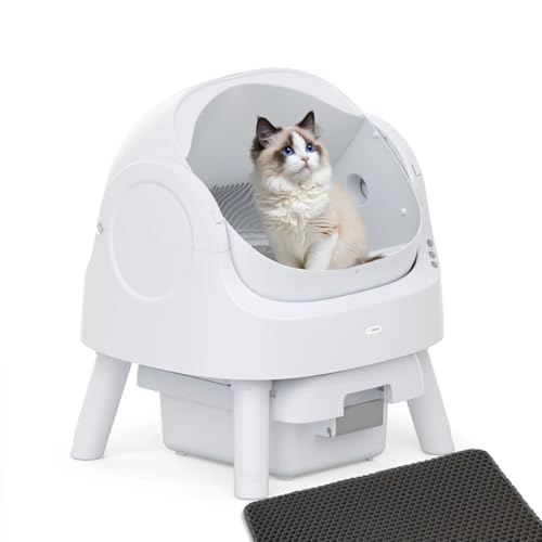 AutoScooper 11 Self Cleaning Litter Box, Open Top Litter Box for Multiple Cats, Automatic Cat Litter Box with Liner & Mat, White (Manufacturer by PETPIVOT INC)