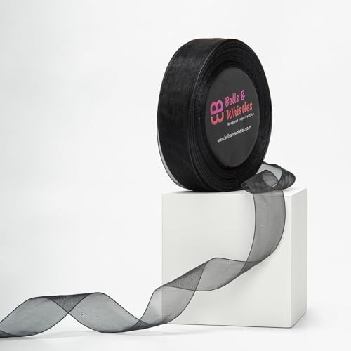 Image of Bells&Whistles Sheer Organza Ribbon | Pack of 2 | Length: 50 Yards Width: 1 inch | Christmas, Festive Decoration. (Midnight Black)