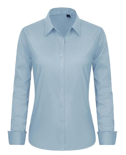 Image of J.VER Button Down Shirts for Women Stretch Collared Long Sleeve Dress Shirt | Business Casual, for Work Office, Meetings, Dinner, Dates, Travel, Leisure, Elegant, Workout, Social Gathering, Commute