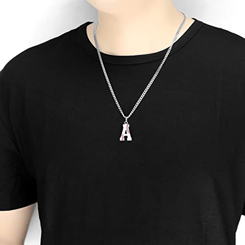 AIAINAGI Baseball Initial A-Z Letter Necklace - Men's Baseball Charm Pendant in Stainless Steel Silver Chain, 22inch Personalized Gift4