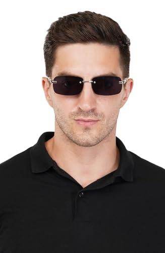 Image of IFLASH MC STAN Metal Plated Temple Vintage Rimless Sunglasses Retro Luxury Frameless Shades Rectangle Colored Lens Sun Glasses